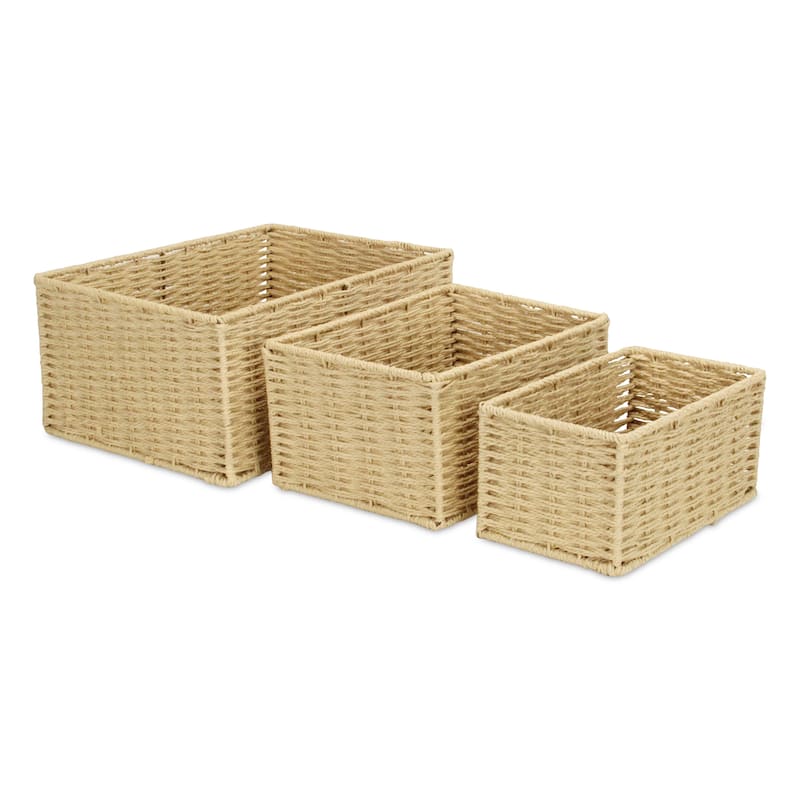 Laelia Light Brown Woven Rope Rectangular Baskets (Set of 3)