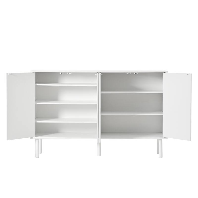 Cream Style Sideboard Buffet Cabinet with Fluted Doors, Large 4-Door Storage Cabinet with Adjustable Shelves