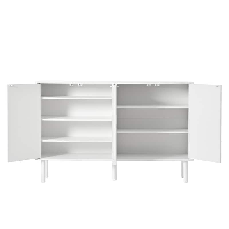Shoe Cabinet with 4 Fluted Doors, Large Capacity Wood Storage Cabinet, Buffet Cabinet with Adjustable Shelves & Solid Wood Legs