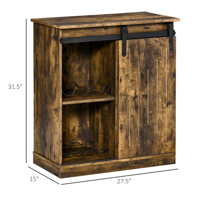Industrial Wine Cabinet, Sideboard Storage Cabinet, Serving Bar Buffet with Sliding Barn Door and 6-Bottle Wine Rack, Brown