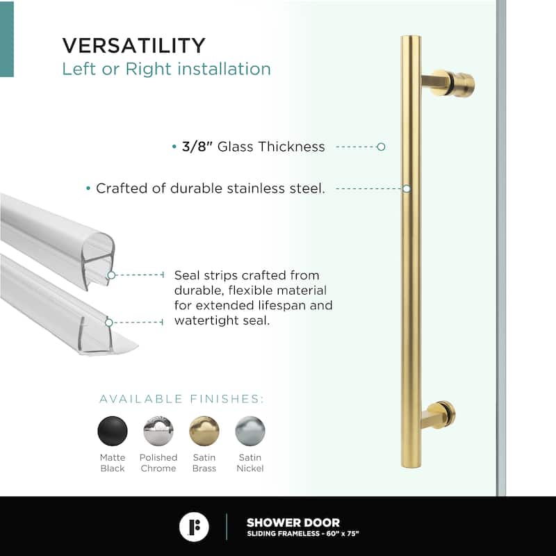 Fine Fixtures Frameless Clear Sliding Bathroom Shower Door