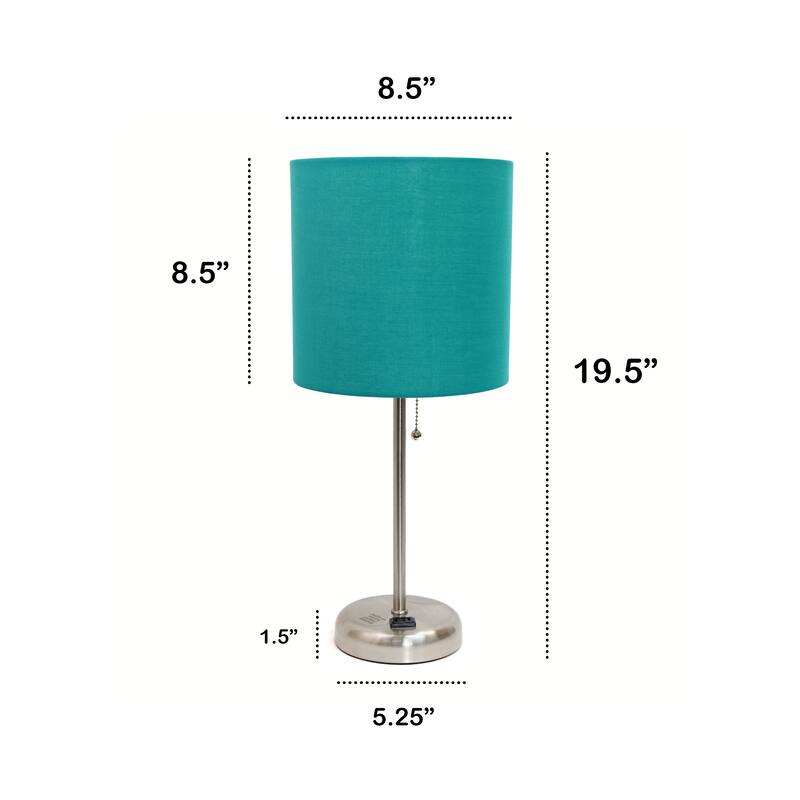 19.5" Power Outlet Metal Lamp in Steel w Aqua Shade
