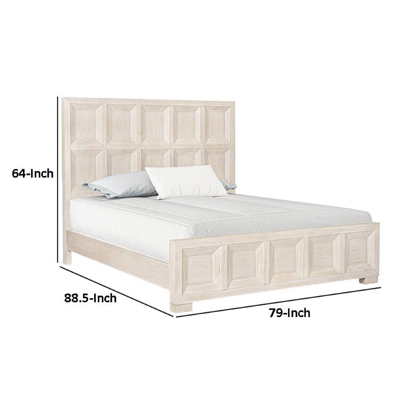 Kizie King Size Bed, Modern Classic Recessed Panels, Beige Solid Wood