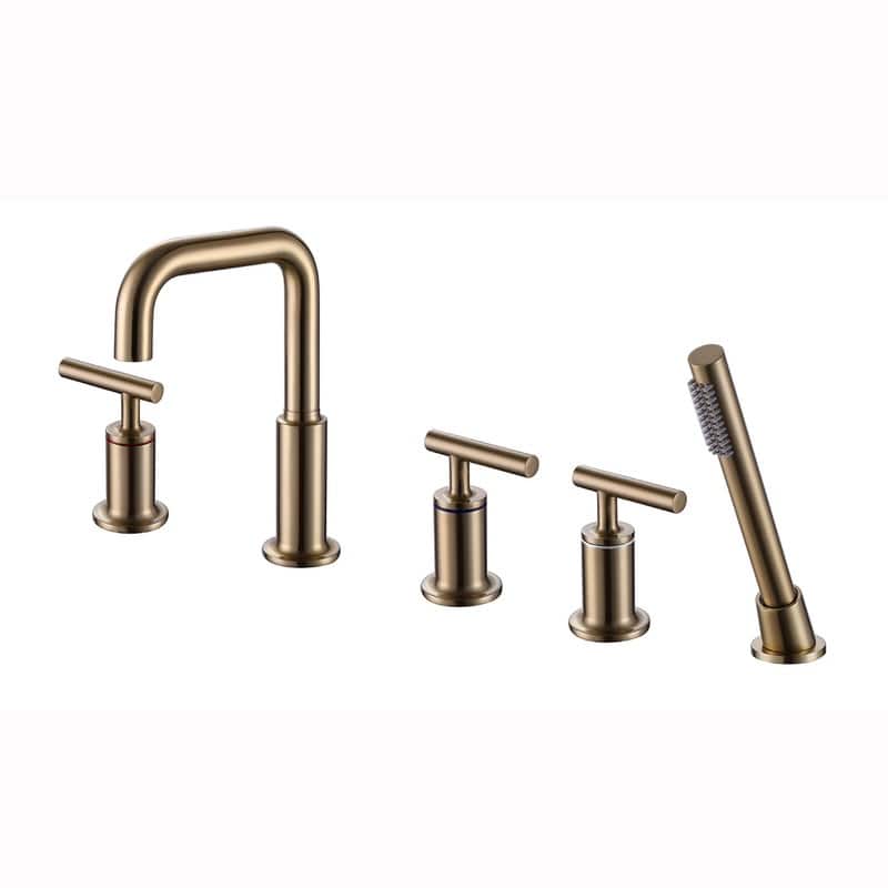 Desk Mount 5 Holes Bathtub Faucet with Handheld Shower, Gold