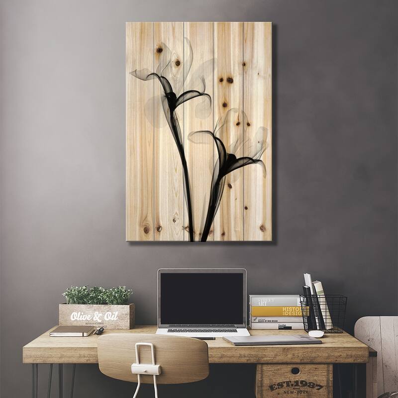 Two Irises I Print On Wood by Hong Pham - Multi-Color