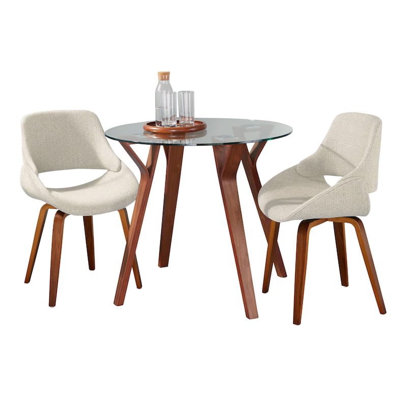 Carson Carrington Sala Svellingen 3-Piece Round Dining Set - Cream Fabric/Walnut Wood/Clear Glass