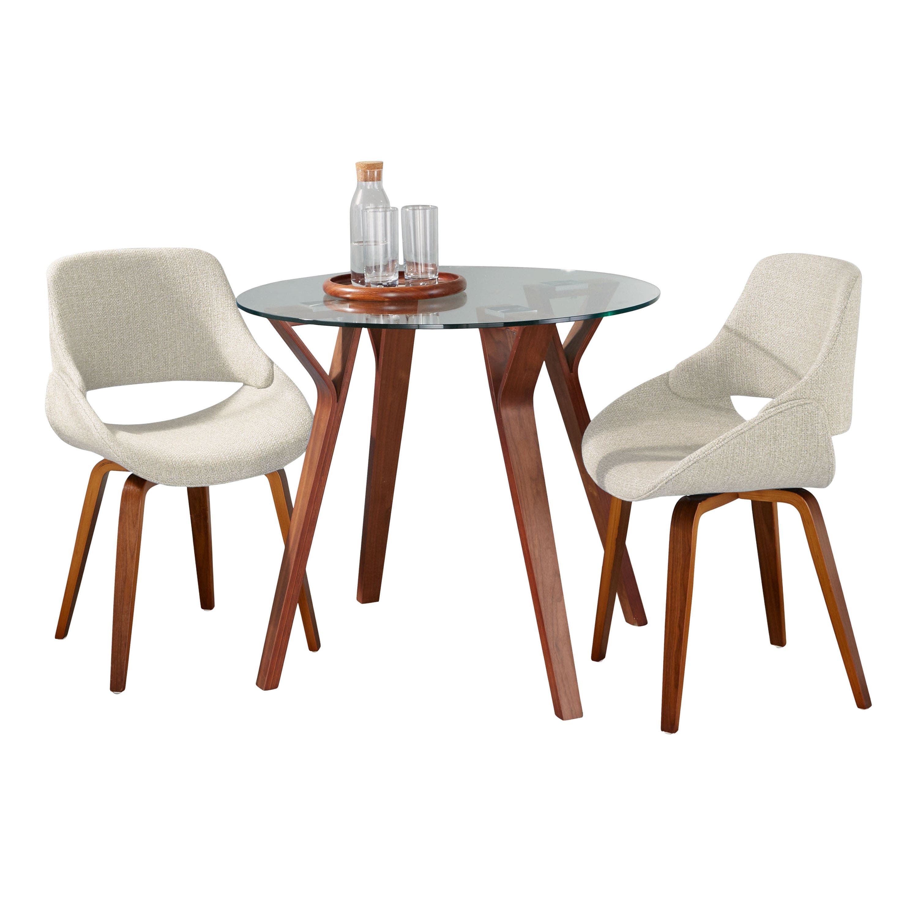 Option Cream Fabric/Walnut Wood/Clear Glass
