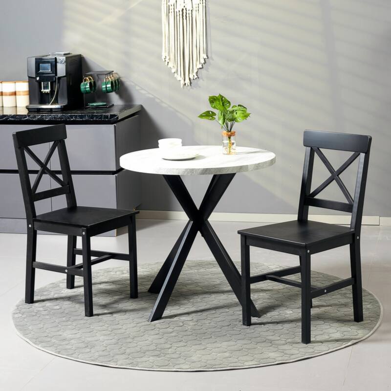 Modern Farmhouse Dining Chairs Set of 2, Wooden Kitchen Chairs with Cross Back, Solid Structure for Dining Room, Black