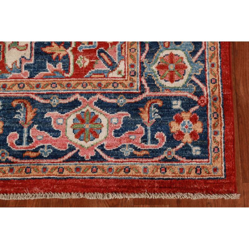 Vegetable Dye Red Heriz Serapi Oriental Area Rug Handmade Wool Carpet - 5'6"x 7'11"
