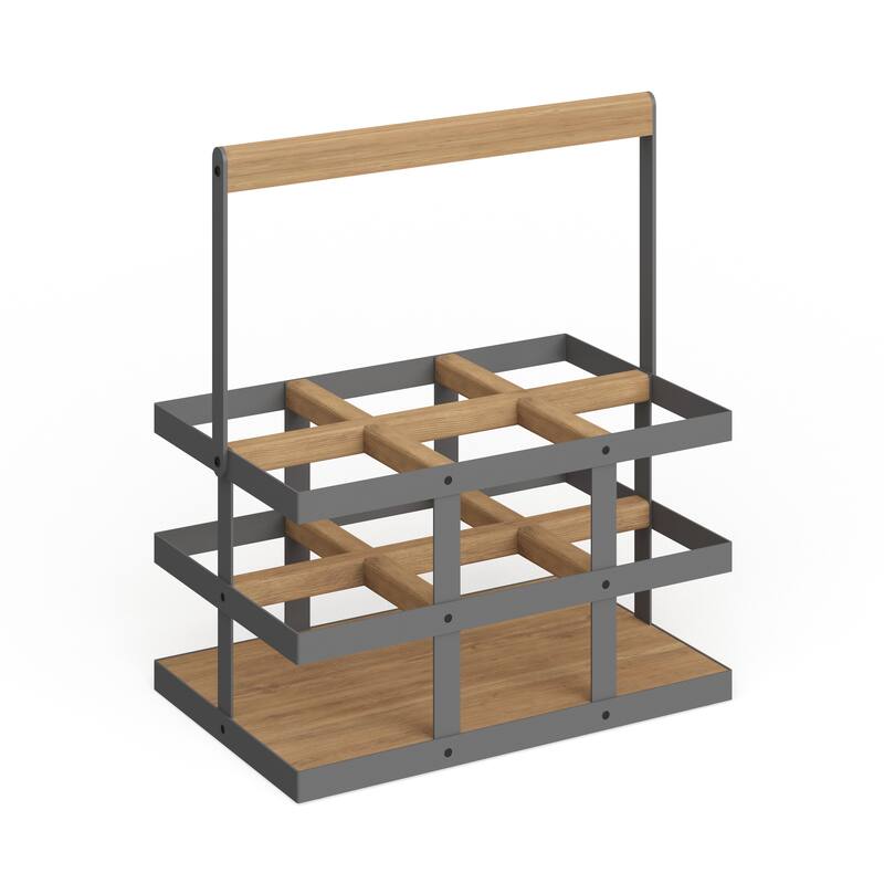 Modern 6-Bottle Wood and Metal Wine Holder