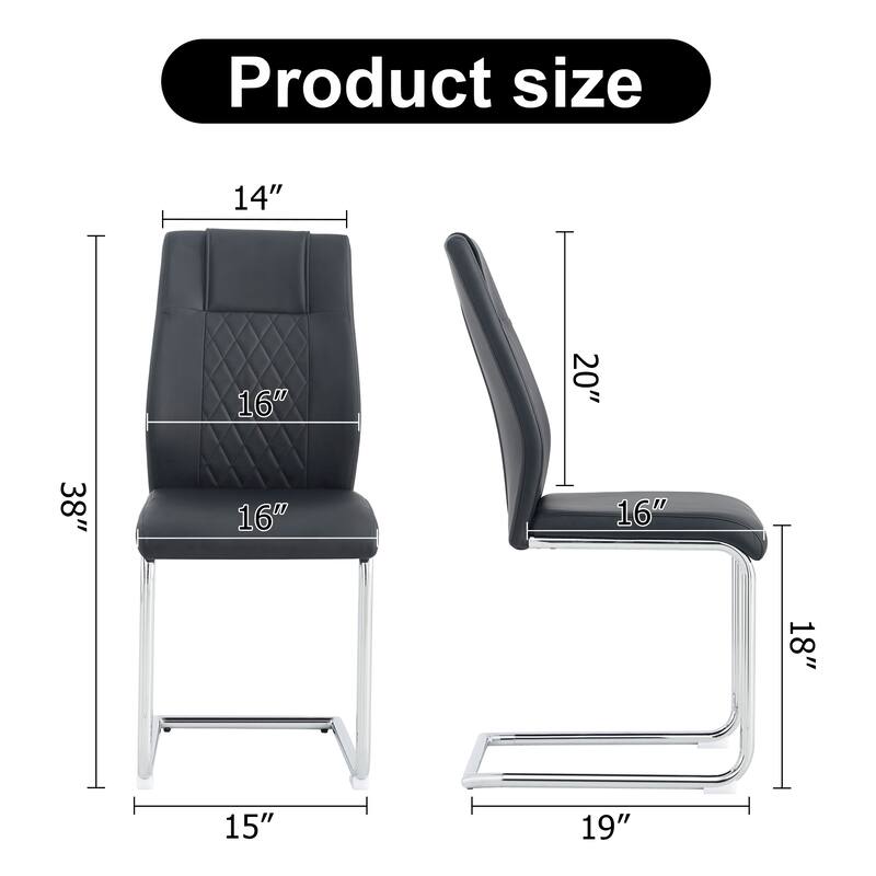 Leather Dining Chair Set of 6 Office Chair with C-Shaped Metal Legs