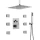 12" Ceiling Rainfall 3 Way Thermostatic Faucet Shower System w/6 Body Jets - Brushed Nickel