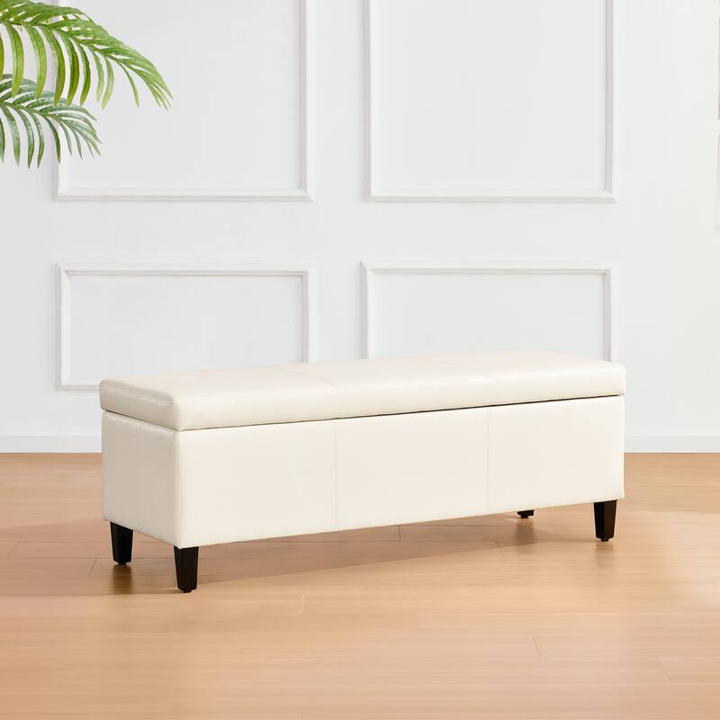 50.3" x 17.50" x 18" Upholstered Rectangular Storage Ottoman-Faux Leather