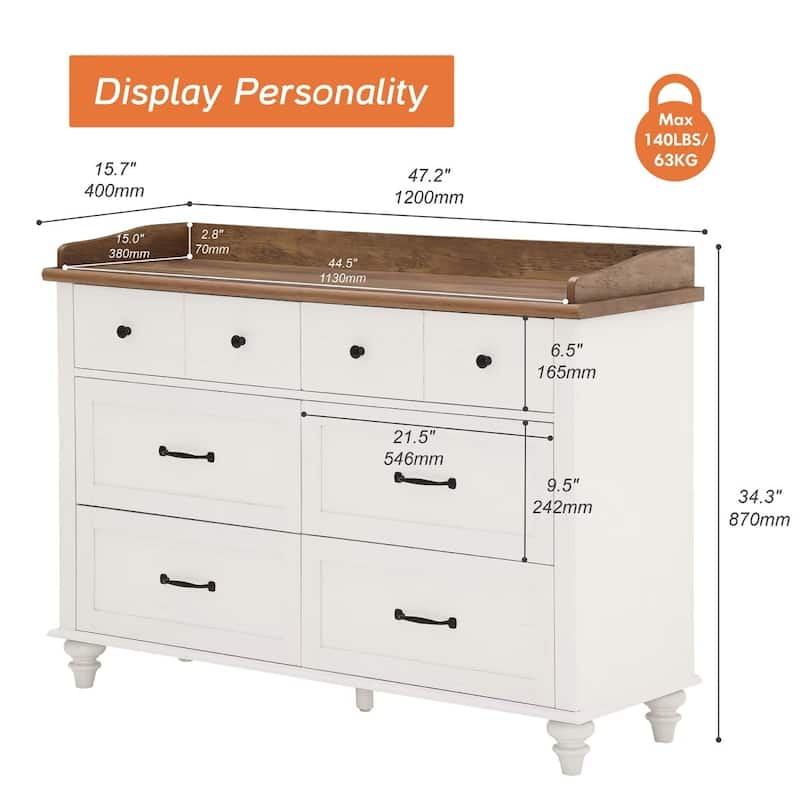 Mid Century Dresser with 5/6 Drawers, Wooden Kids Dresser for Bedroom