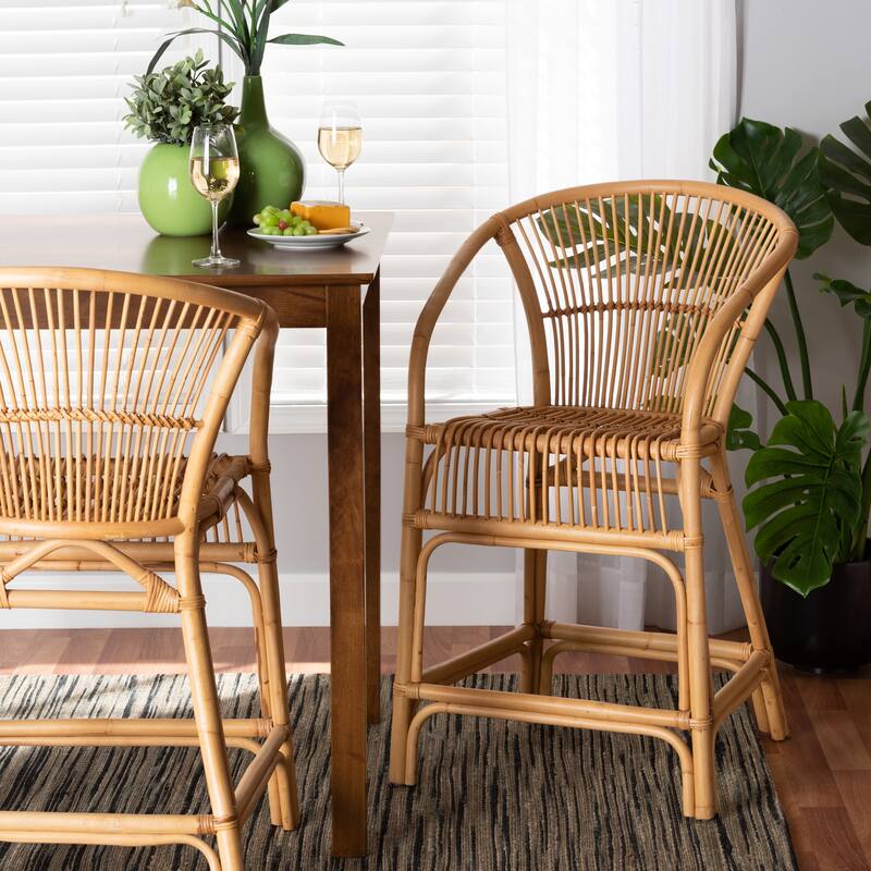 Murai Modern Bohemian Natural Brown Rattan Counter Stool