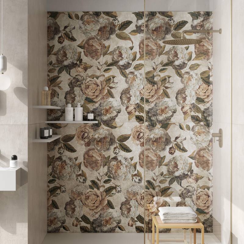 Merola Tile Parete Fiori Beige 23-1/2" x 47" Porcelain Floor and Wall Tile - Pallet(12 Tiles)