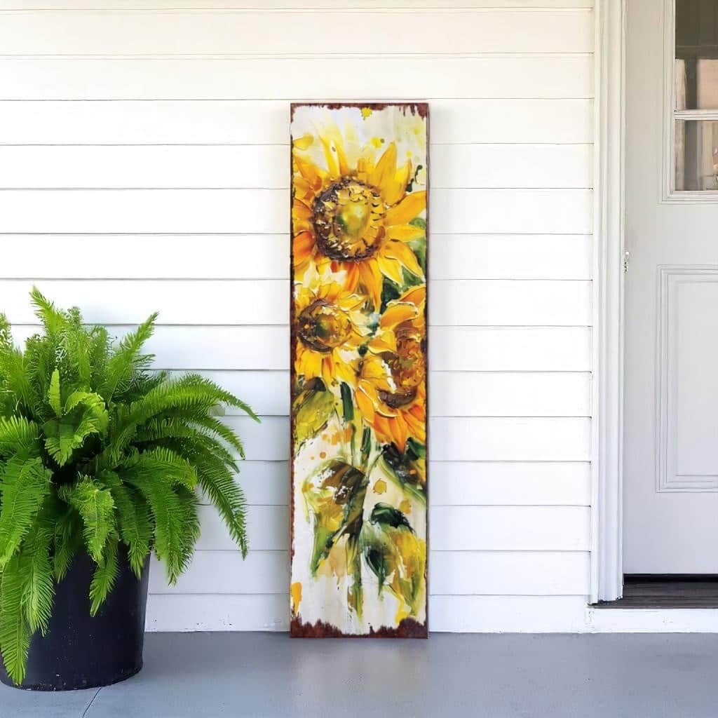 HomeRoots 36" Brown Green And Yellow Solid Wood Sunflowers Porch Sign