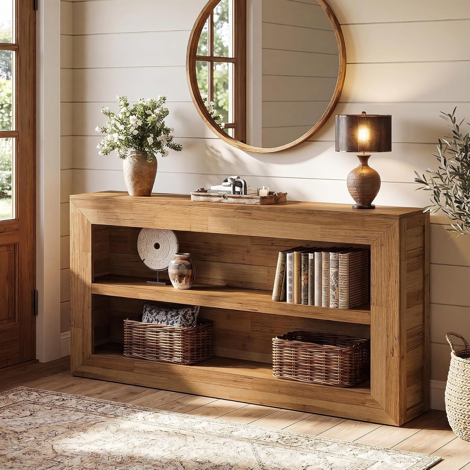 63-Inch Farmhouse Console Table for Entrance, Hallway, Foyer, Living Room, Rustic Brown