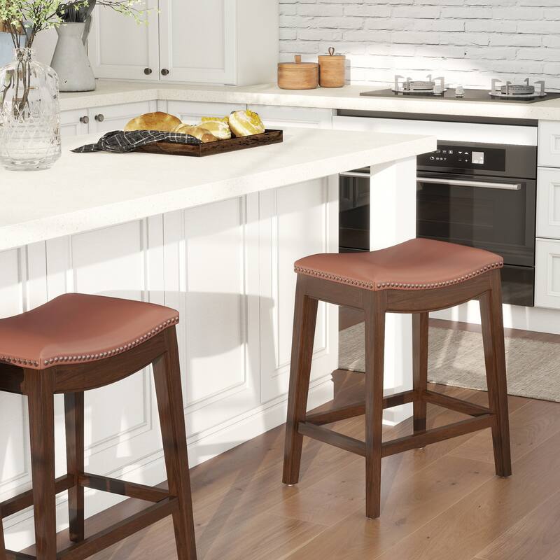 Barlow 24.5" Backless Top Grain Leather Counter Height Bar Stool