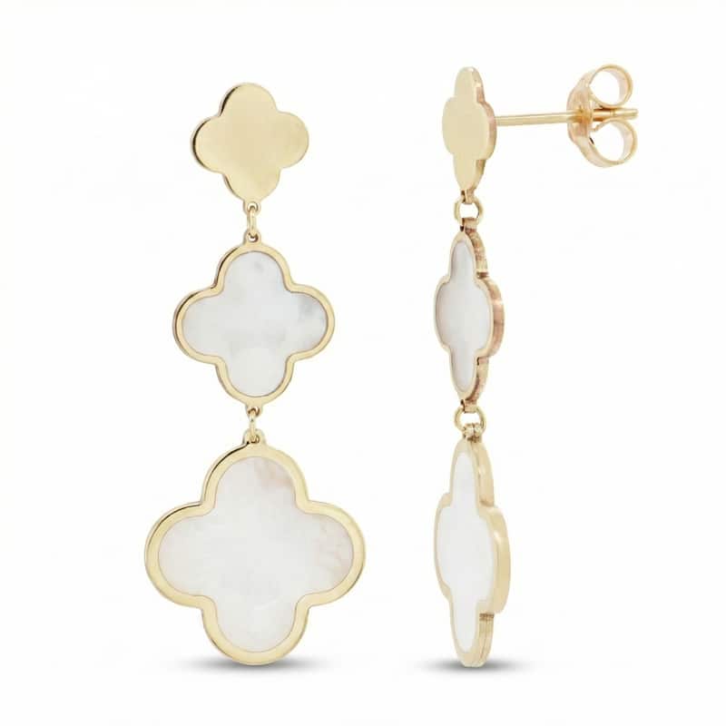 Italian Gold 14K Yellow Gold Dangle Clover Earrings 1.50 Inch Drop - Made in Italy 2.60 gms