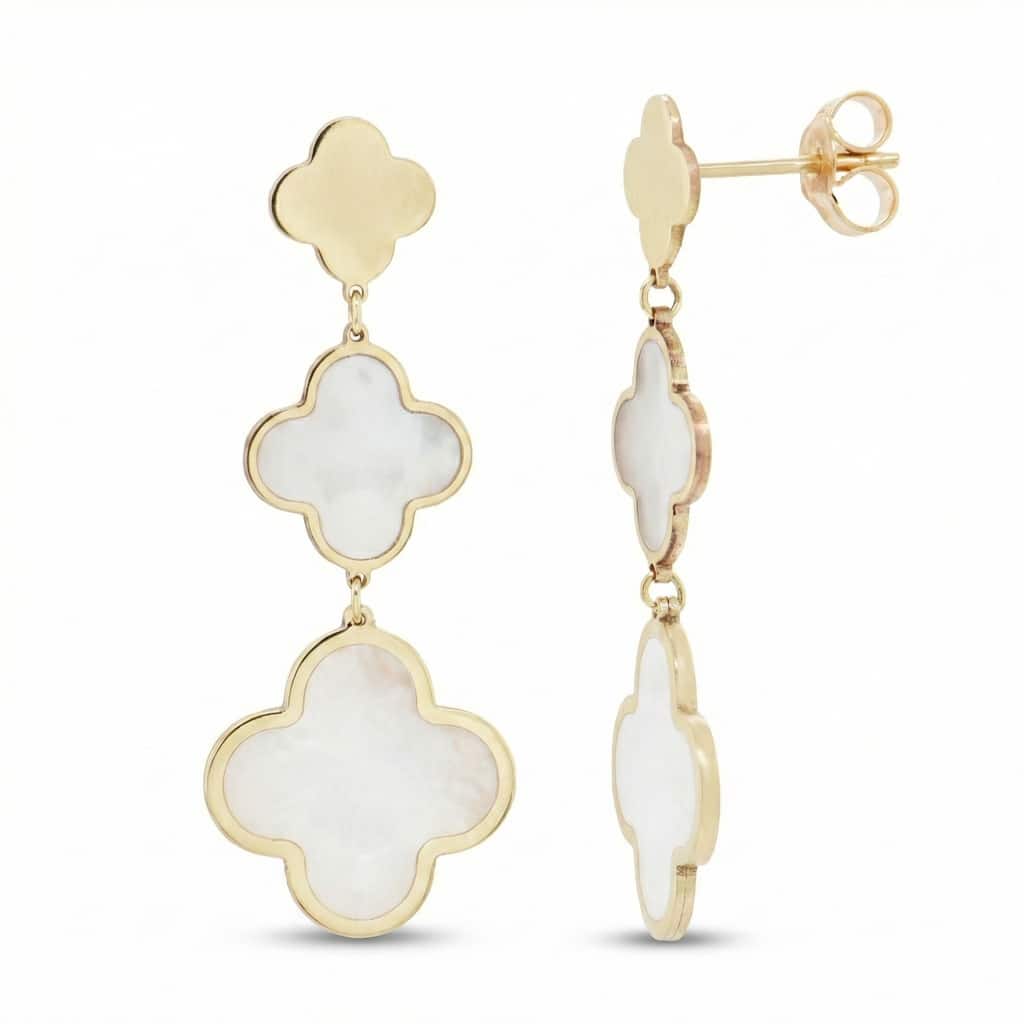 Italian Gold 14K Yellow Gold Dangle Clover Earrings 1.50 Inch Drop - Made in Italy 2.60 gms