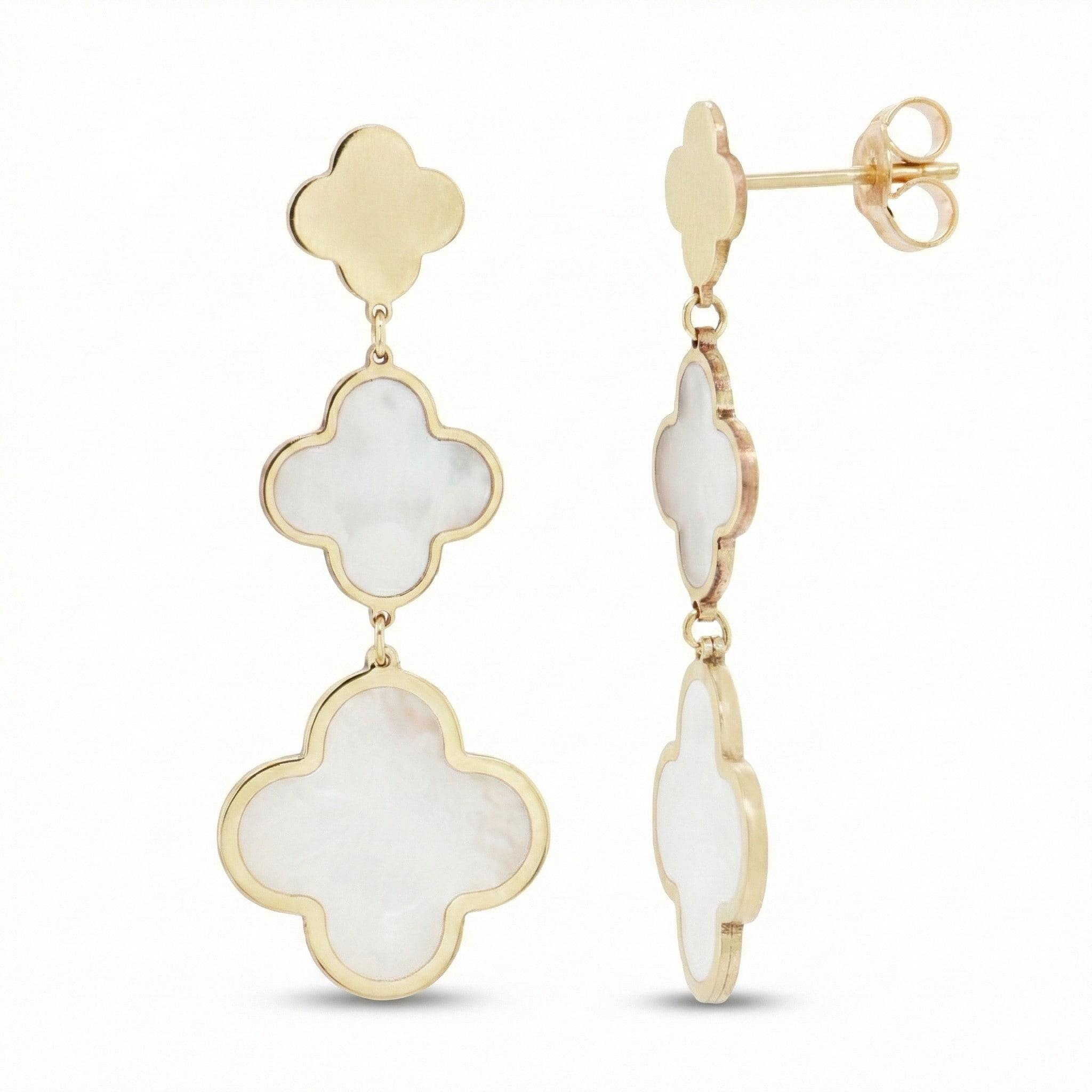 Joelle 14K Yellow Gold Dangle Clover Earrings 1.50 Inch Drop - Made in Italy 2.60 gms