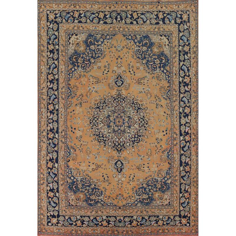 Mashad Vintage Persian Area Rug Handmade Orange Wool Carpet - 7'11" x 11'0"