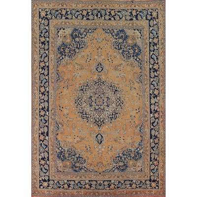 Mashad Vintage Persian Area Rug Handmade Orange Wool Carpet - 7'11" x 11'0"