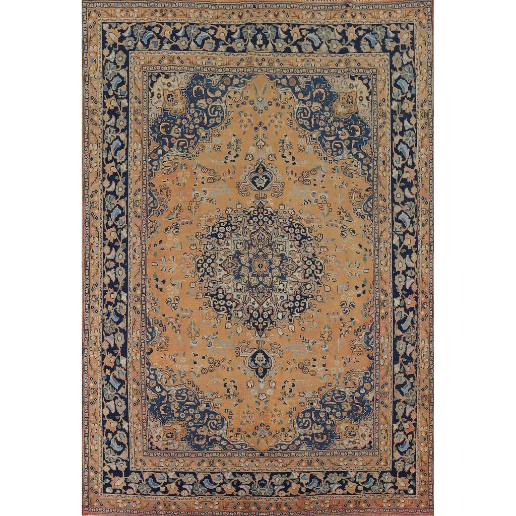 Mashad Vintage Persian Area Rug Handmade Orange Wool Carpet - 7'11" x 11'0"