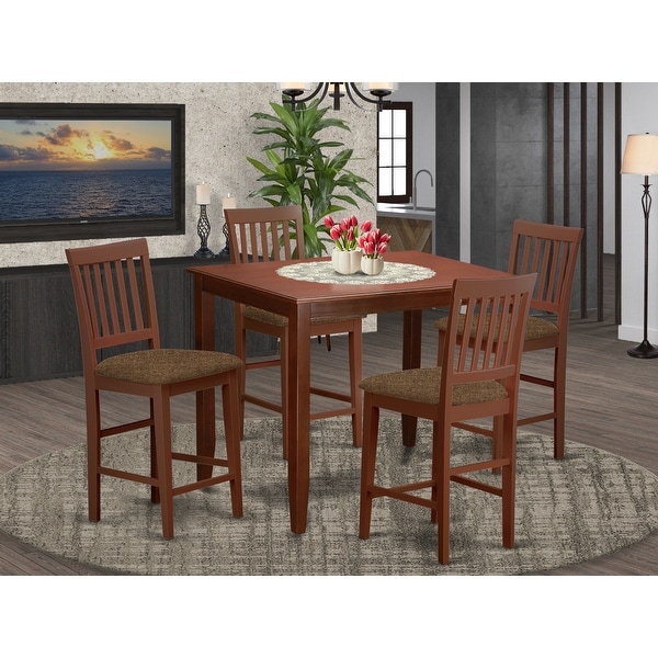 5-piece Dining Set - Pub Table and 4 Kitchen Chairs in Mahogany Finish. Opens flyout.