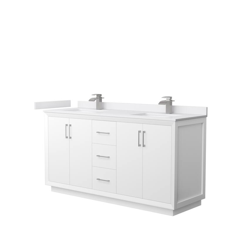 Strada 66-Inch Double Vanity Set, Cultured Marble Top - White, Nickel Trim, White Cultured Marble Top