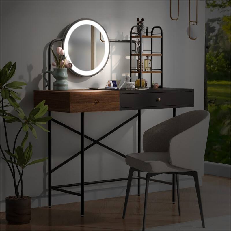 40" Black Vanity Desk Lighted Mirror & Wireless Charging