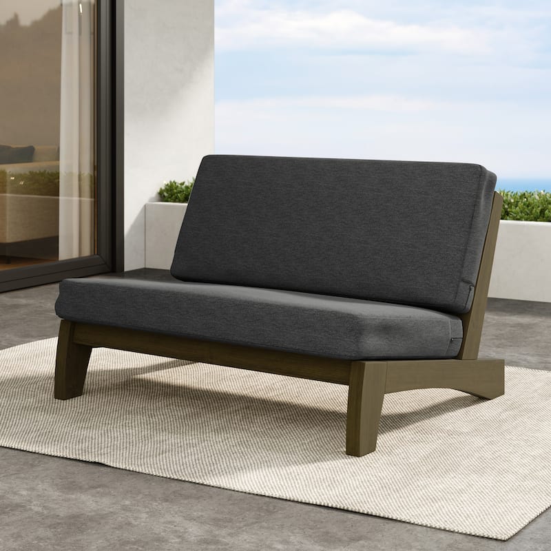 Outdoor Furniture Teak Wood Armless Loveseat Sofa With Cushion - Loveseat Whole Cushion - Dark Gray/Brown