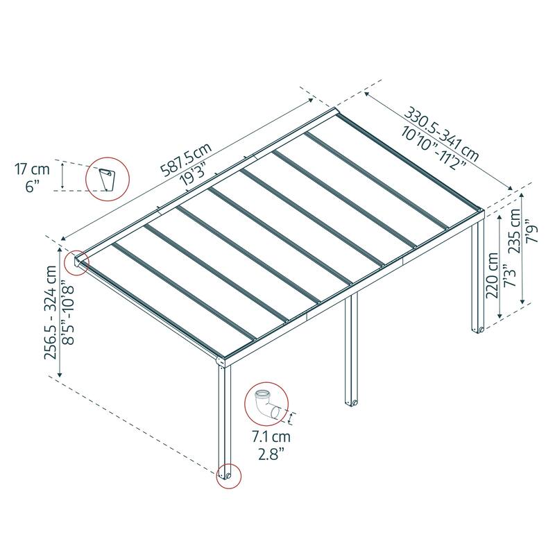 Stockholm 11 ft. Gray/Clear Patio Cover with Shades