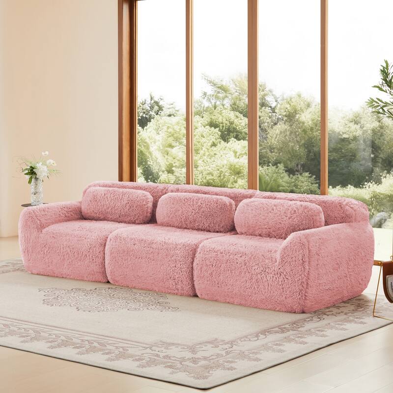 Anmytek 114'' Modern Modular Sectional Sofa - Soft Fluffy Plush Fabric Ergonomic Design Vacuum Compressed