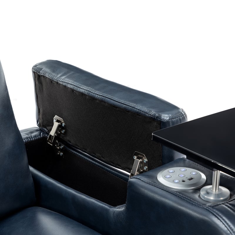 PU Leather Massage Chair with Cup Holder, Bluetooth Speaker and USB Ports Home Theater Recliner with Tray Table