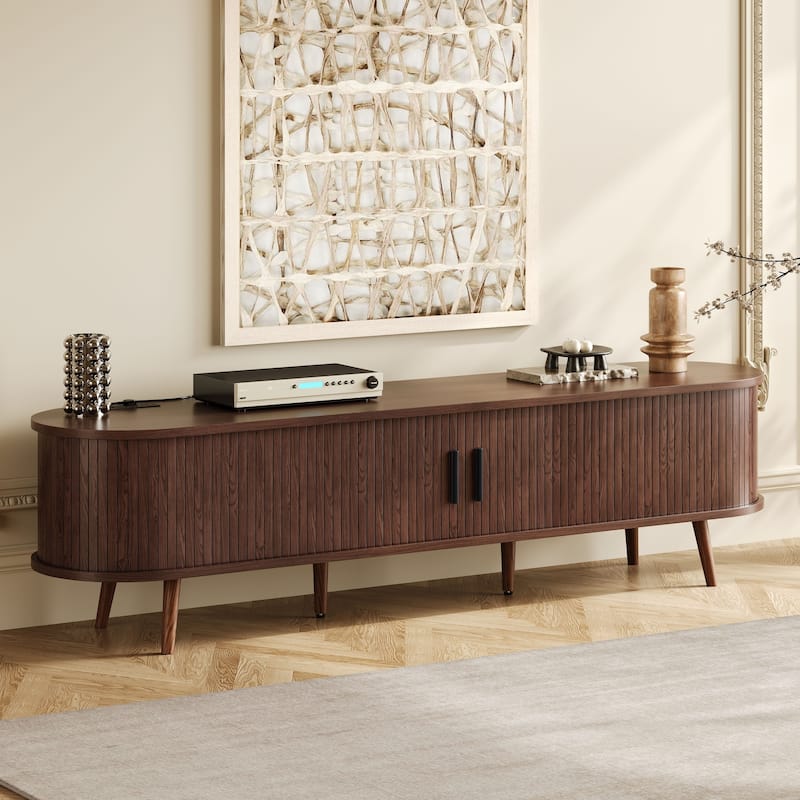 70" Mid Century TV Stand with Tambour Doors & Drawers, Media Console for 80" TVs, Living Room & Bedroom Storage