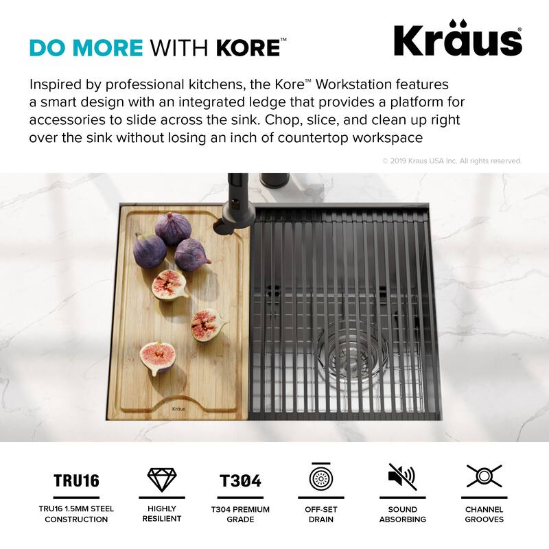 KRAUS Kore Workstation Undermount Stainless Steel Kitchen Sink