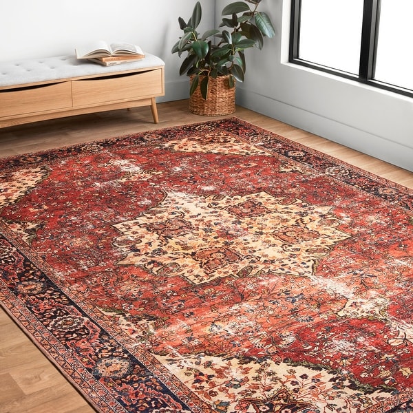 Alexander Home Tremezzina Printed Distressed Medallion Area Rug. Opens flyout.