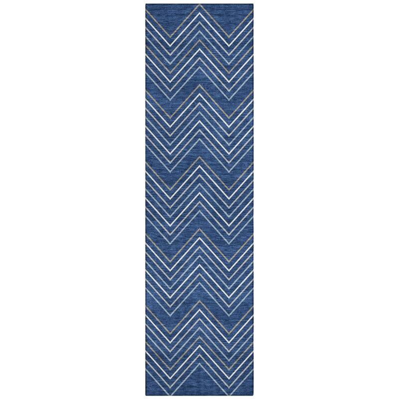 Machine Washable Indoor/ Outdoor Modern Chevron Chantille Rug