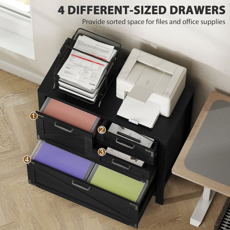 HOMCOM 4 Drawer File Cabinet, Farmhouse Lateral Filing Cabinet with Adjustable Hanging Rails for Letter/A4/Legal Size Files