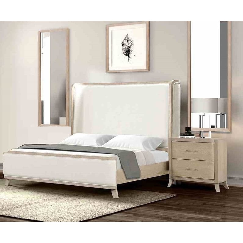 Natural Oak Transitional Bedroom Set with Padded Headboard and Charging Port