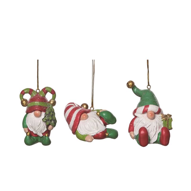 Transpac Resin Bright & Merry Gnome Ornament Set of 3 Christmas Home Decorations