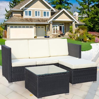 Outdoor Garden Patio Furniture 5-Piece PE Rattan Wicker Cushioned Sofa Sets and Coffee Table, patio furniture set;outdoo