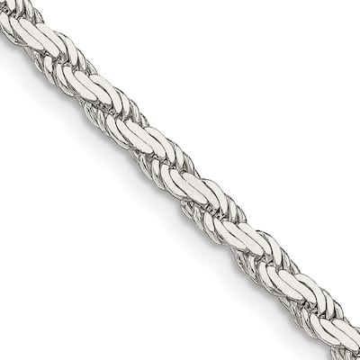 Curata 925 Sterling Silver 3.10mm Flat Rope Chain Necklace