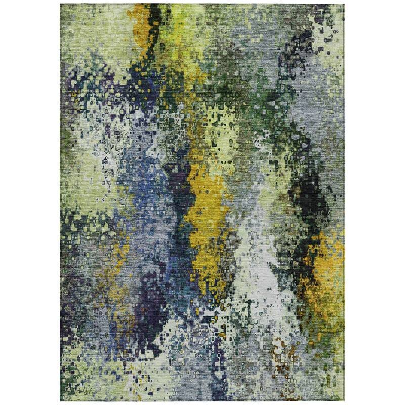 Machine Washable Indoor/ Outdoor Contemporary Abstract Chantille Rug