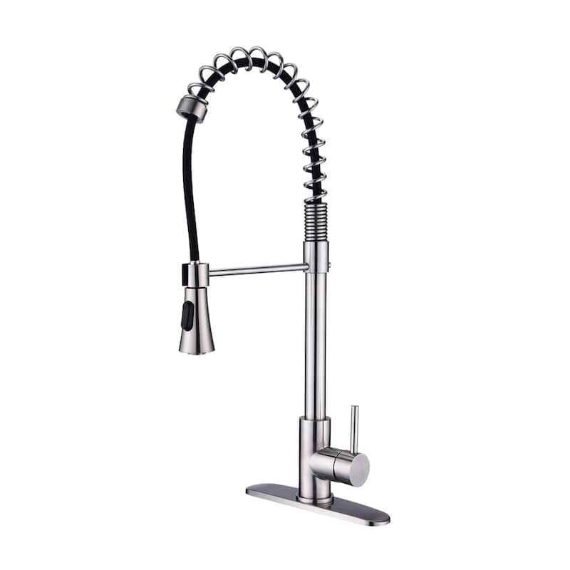 Modern Single Handle Commercial Spring High Arc Kitchen Faucet - Brushed Nickel