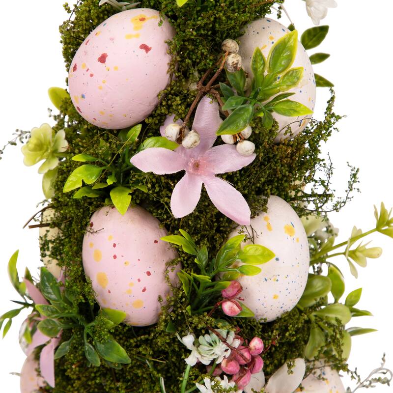 Floral and Foliage Easter Egg Tree - 14" - Pink and White
