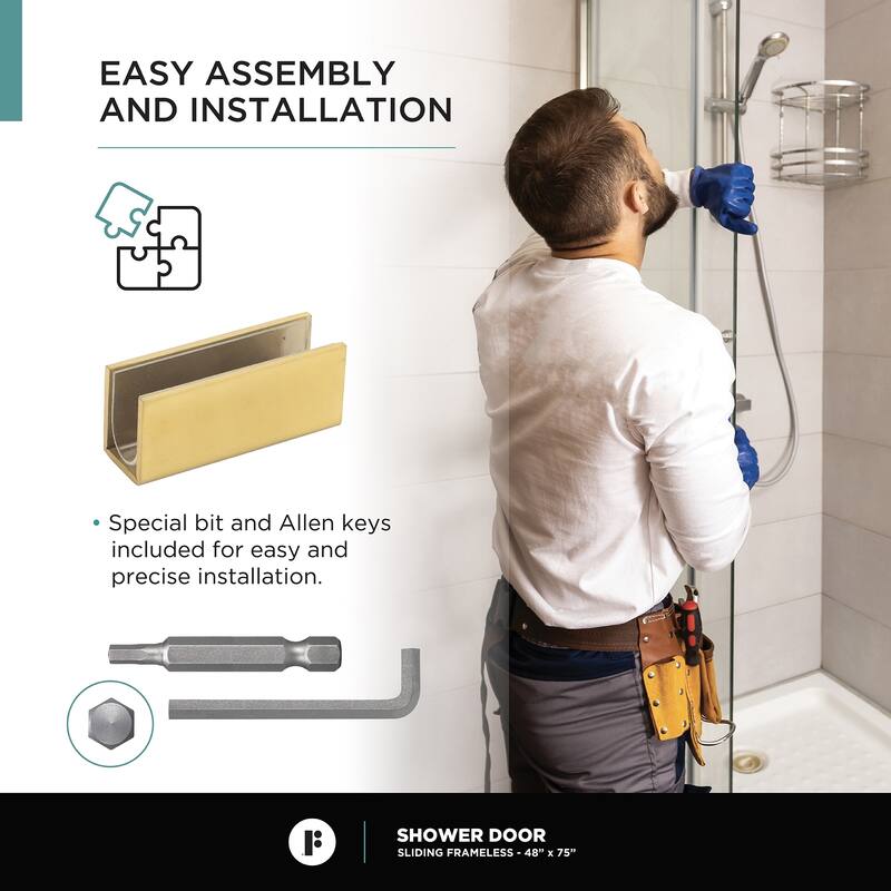 Fine Fixtures Frameless Clear Sliding Bathroom Shower Door