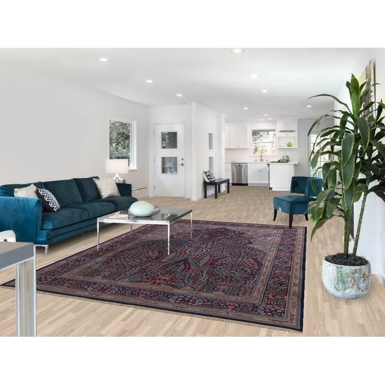 Vegetable Dye Blue Kerman Chinese Area Rug Hand-Knotted Wool Carpet - 7'0"x 10'0"